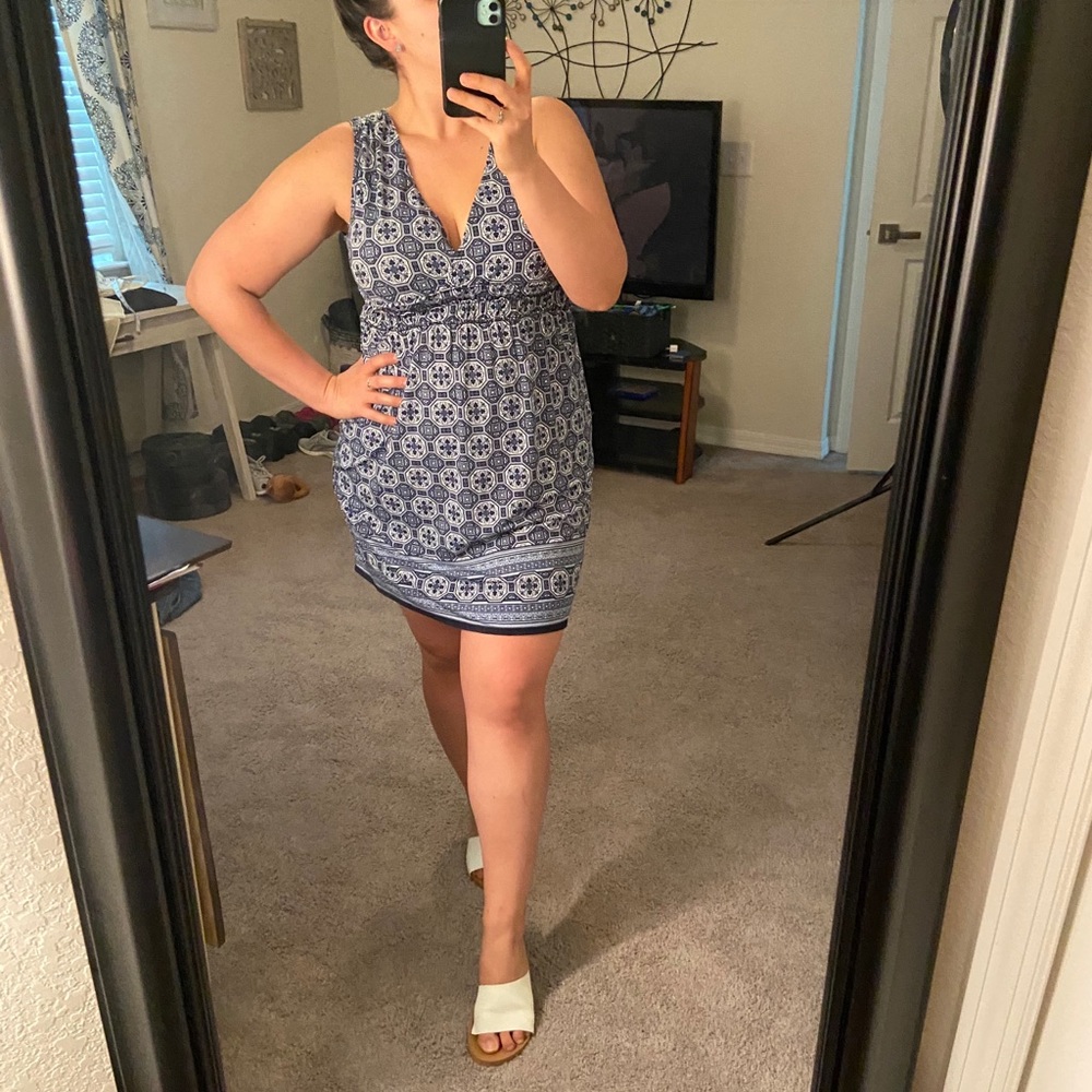 Max Edition Geometric Blue White Sleeveless Dress